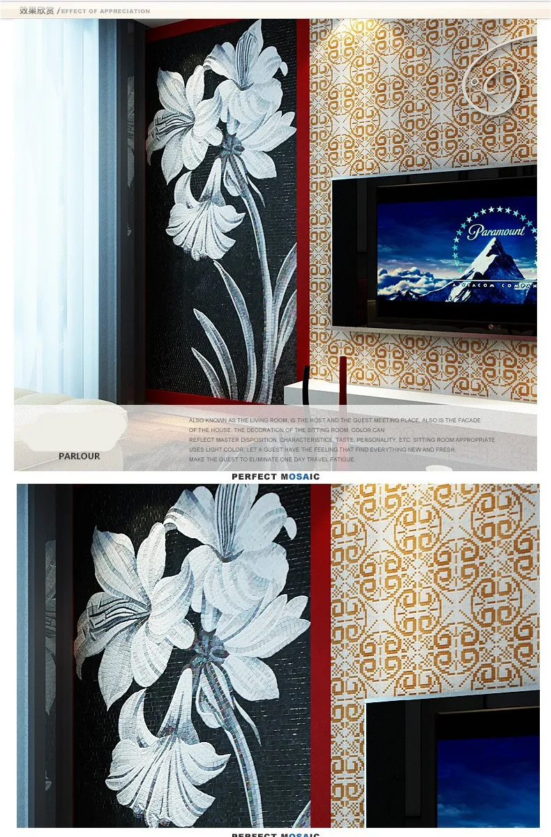 Pabrik Lily Bunga Es Jade Secercah Kaca Mosaik Ubin Dinding Mural