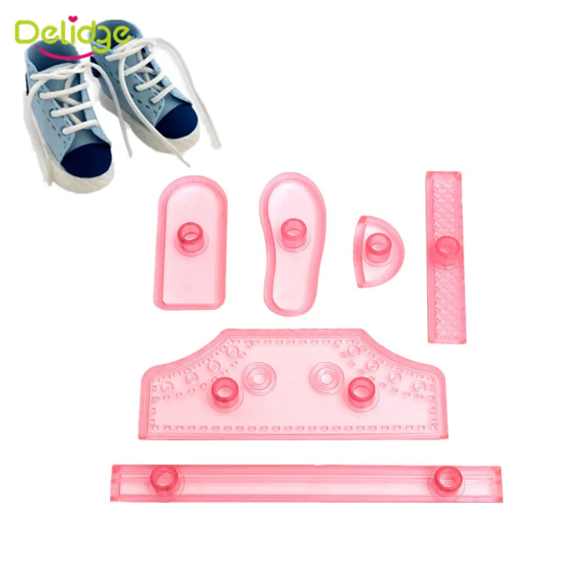 

Delidge 6pcs/set Shoes Cookie Cutter 3D Sports Soccer Shoes Plastic Biscuit Embossing Mold DIY Fondant Cake Decorating Tools