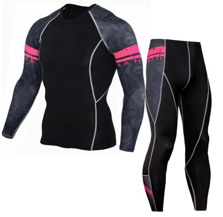 Термобелье, мужское длинное нижнее белье, компрессионная одежда, рубашка для фитнеса, мужская рубашка для бега, тренировочные штаны, термобелье - Цвет: sport suit 5