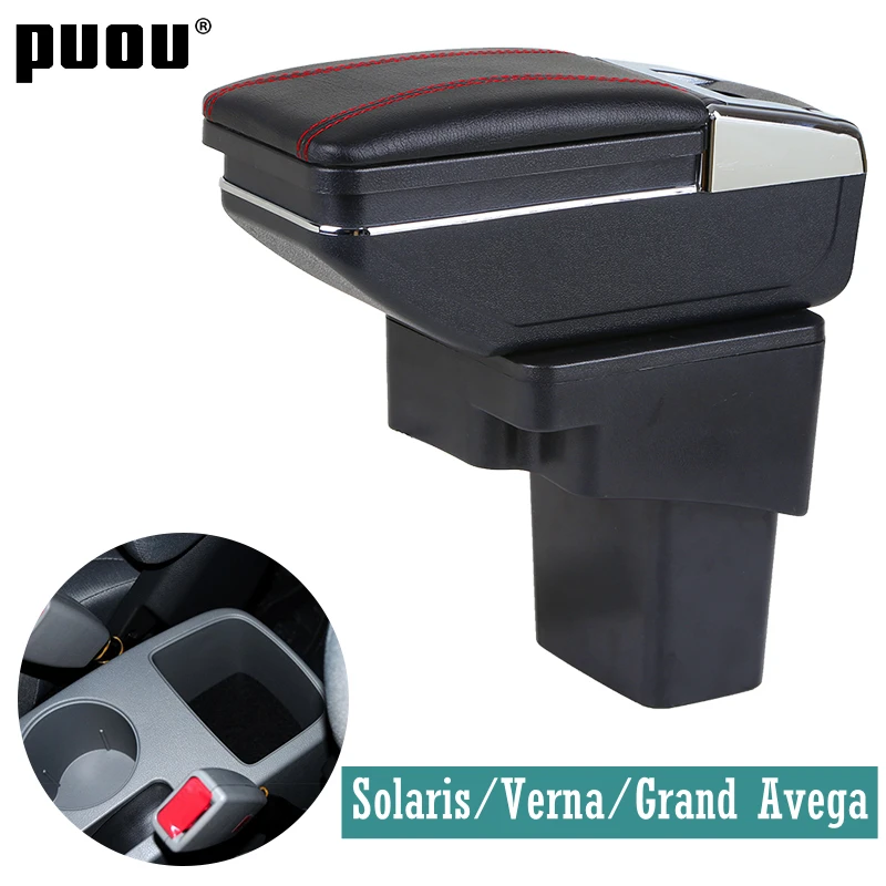 

Armrest box Rotatable central Store content For Hyundai Solaris/Verna/Grand Avega Centre Console Storage box cup holder USB Char