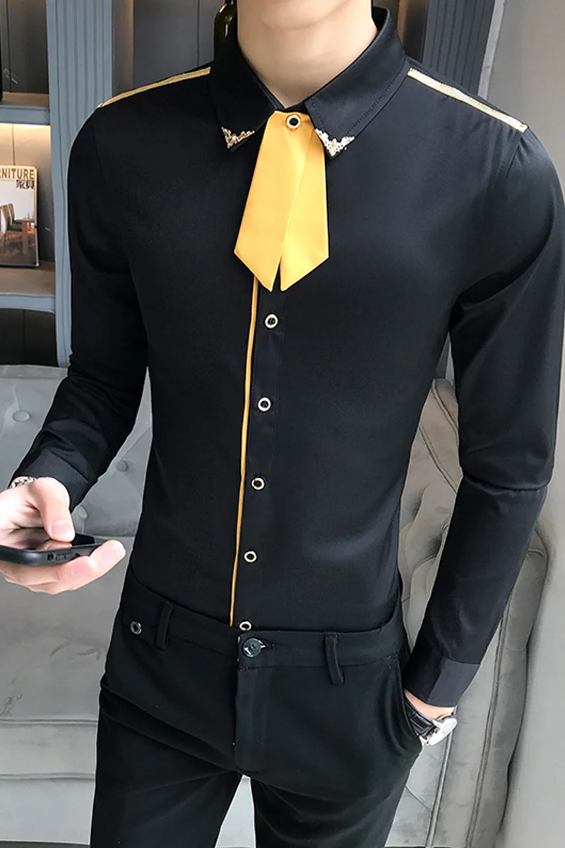 Black dress shirt gold tie Clearance