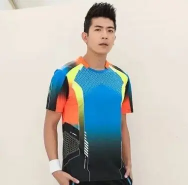 Теннисная спортивная рубашка для женщин/мужчин, шорты для бадминтона, желтые молодежные комплекты для настольного тенниса, tenis fe men ina, командная спортивная форма - Цвет: Men Blue Shirt