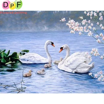 

DPF Diamond Painting Cross Stitch Swan crafts Lake Crystal Needlework Diamond Embroidery Round Full Diamond Mosaic Decor picture