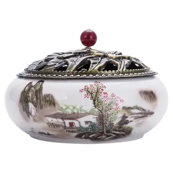 

Chinese Metal Flower Hollow Cover Incense Burner Bruleur D'Encens Floral Traditional Ceramic Inserted Backflow Burner Incense