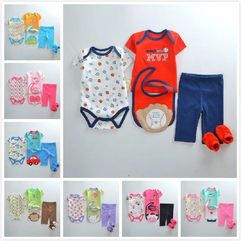 5 шт./комплект Детский комплект из футболки и нагрудника|jumpsuit newborn|baby boy clothesbaby clothing