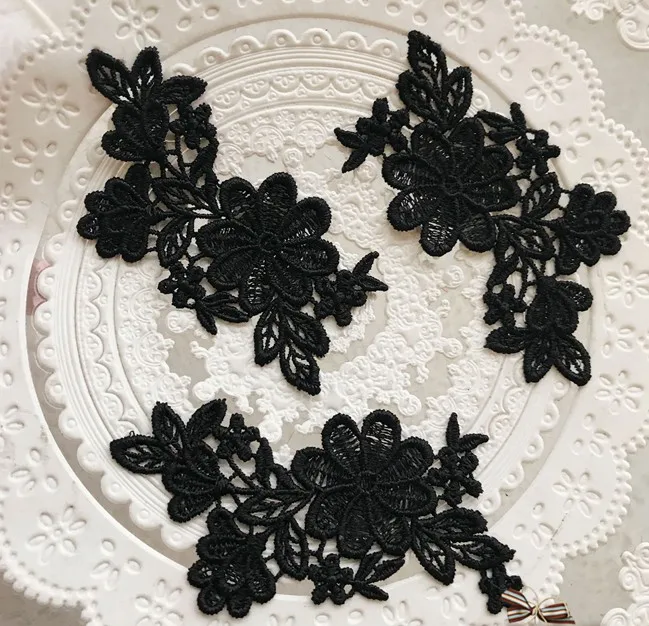 20pcslot 4x95cm width black flower fabric embroidery lace appliques