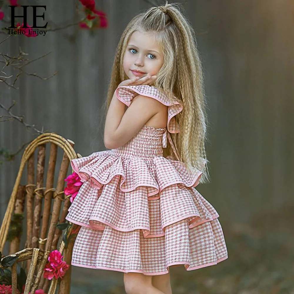 

HE Hello Enjoy Toddler Girl Dresses Birthday Party Backless Cake Ball Gown Belle Princess Dress Children Girls Elegant Clothes