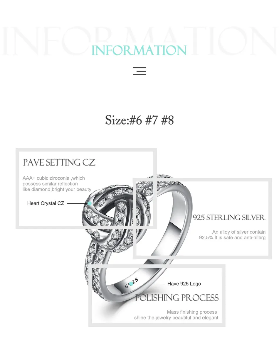 Подлинный eleshe, настоящее 925 пробы, серебро, CZ, кристалл, любовь, узел, бант, плетение, палец, кольцо для женщин, обручальное, серебряные кольца, ювелирные изделия