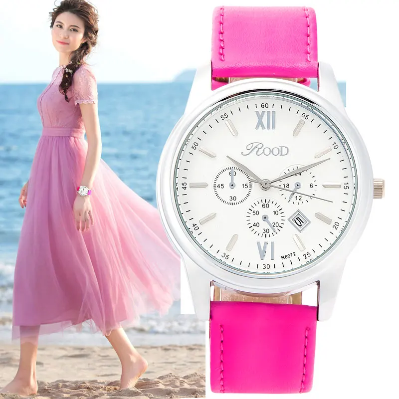 Sports font b Watch b font Clock Women Silver Plate 6 Color Gift Box Leather Strap
