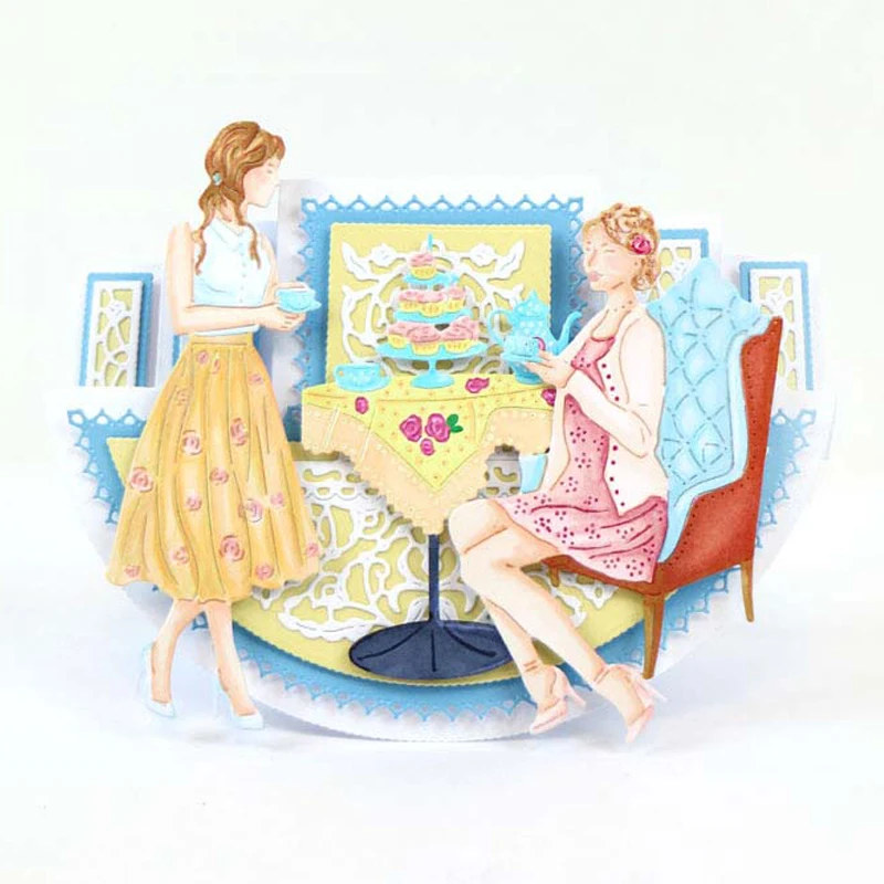 

3pcs/Set Ladies Who Lunch Metal Cutting Dies Stencil for DIY Scrapbooking Photo Album Embossing Paper Cards Decorative Crafts