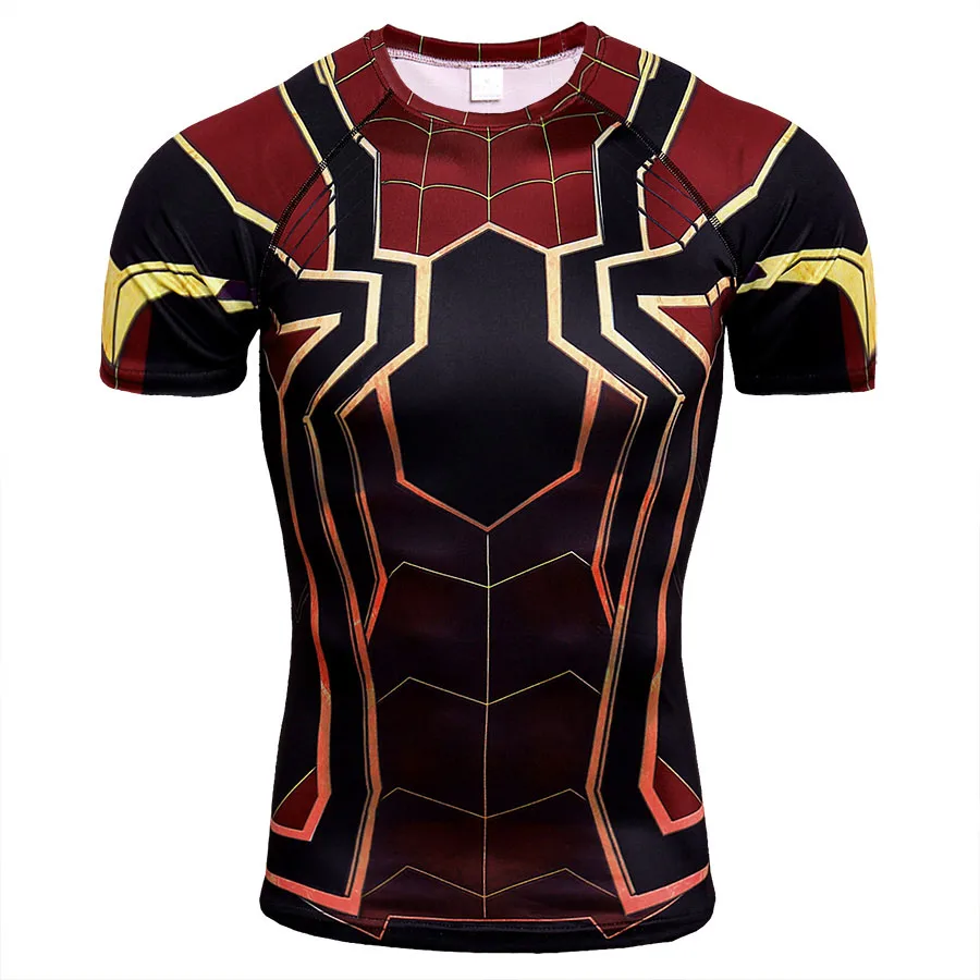 Мужская компрессионная рубашка с 3D принтом, костюм для косплея, Мужская футболка с длинным рукавом для тренажерного зала, фитнеса, Рашгард - Цвет: Spiderman1 short