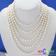 Длинный 10" 7-8 мм белый круглый пресноводный жемчуг ожерелье свитер цепь