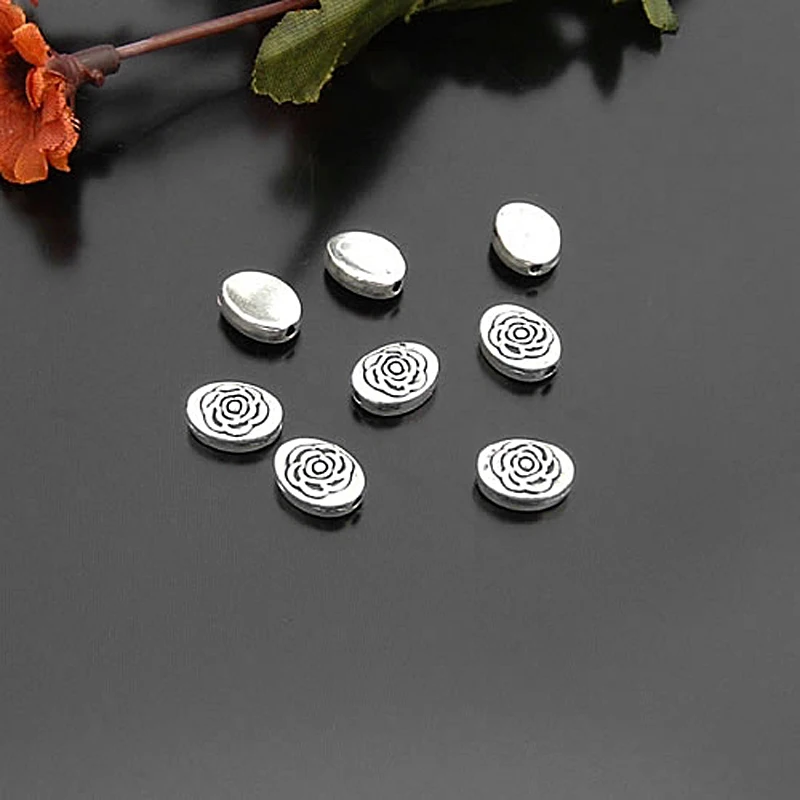 

(21227)50PCS 10x8MM Antique Silver Zinc Alloy with Flower Oval Spacer Beads Diy Jewelry Findings Accessories Wholesale