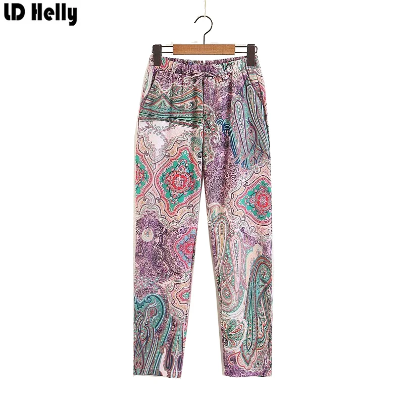 LD Helly 2018 женские широкие брюки с принтом пейсли удобные уличные повседневные