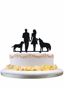 

Meijiafei Sweet Couple with Tame Dogs Wedding Silhouette Acylic Cake Topper