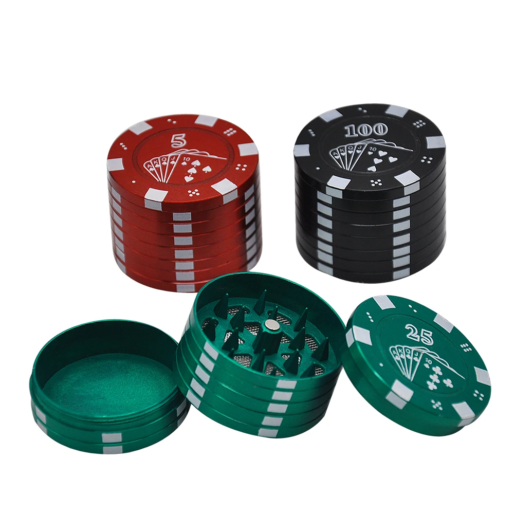 Poker Chip Herb Grinder 42 мм 3 слоя цинковый сплав металла специй измельчитель табака