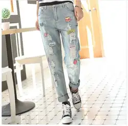 2018 модные женские джинсы бойфренд рваные джинсы женские хлопковые джинсовые свободные брюки