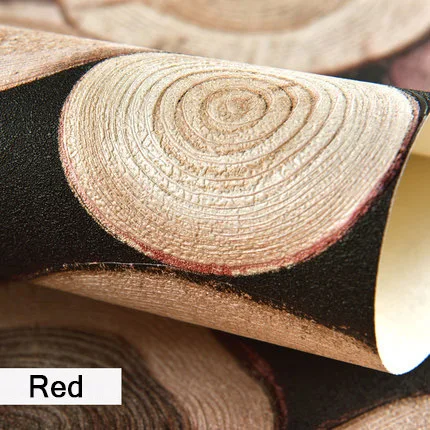 Супер Толстая 3D деревянная текстура бревна тисненая ПВХ водонепроницаемая настенная бумага в рулоне для гостиной настольная настенная бумага Фреска Papel De Parede - Цвет: Красный