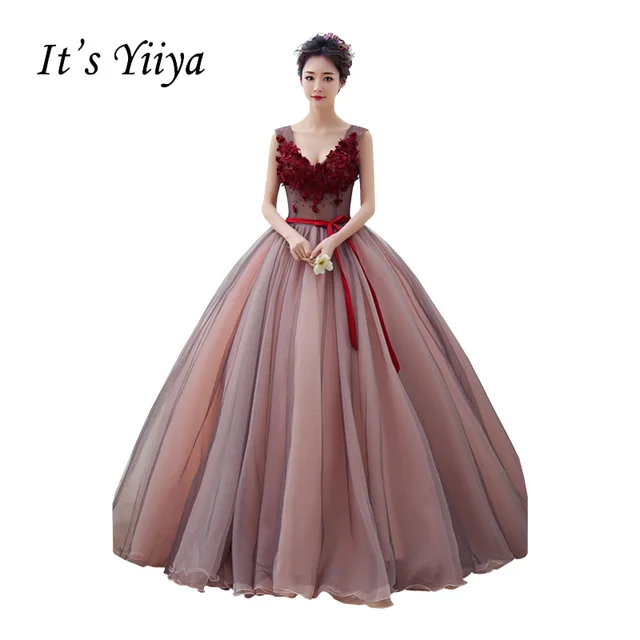It S Yiiya New V Neck Bow Wedding Dresses Wine Red Ball Gown Floor It S Yiiya New V Neck Bow Wedding Dresses Wine Red Ball Gown Floor Length Color
