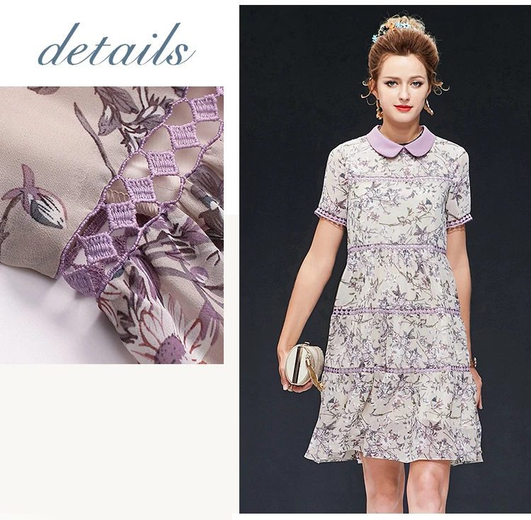 2XL/3XL фиолетовое цветочное кружевное платье с вышивкой, большой размер, летнее кружевное Повседневное платье трапециевидной формы с воротником в стиле Питера Пэна, AOFULI A4009