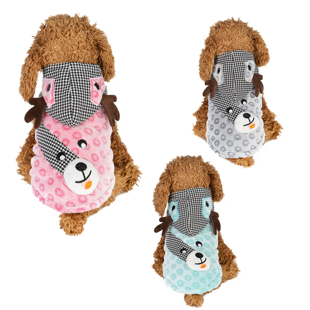 

Christmas Pet Dog Puppy Hoodie Sweater Fleece Warm Clothes Elk Dress Up Christmas Decorations For Home