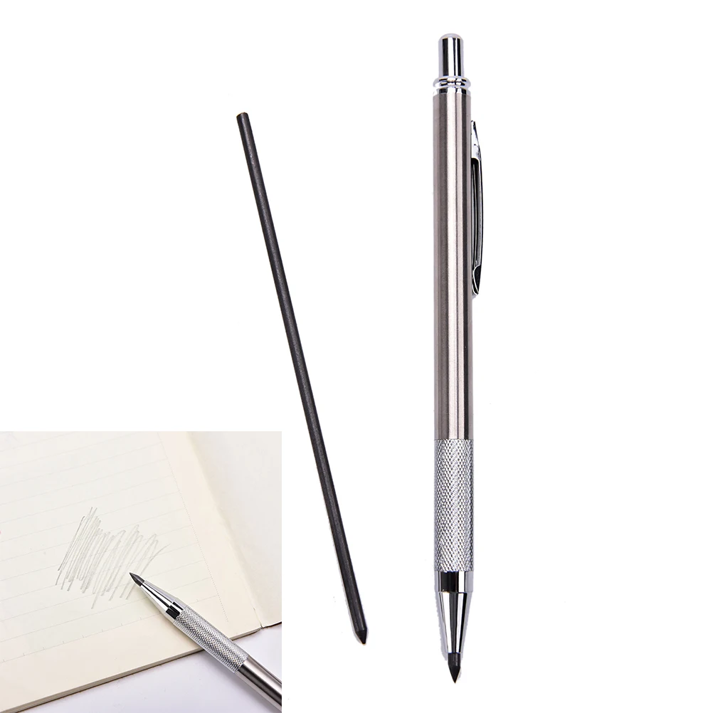 Металлический автоматический карандаш, серебристые механические ручки для детей, подарок для письма, школьные, стационарные, 3 мм, 1 набор