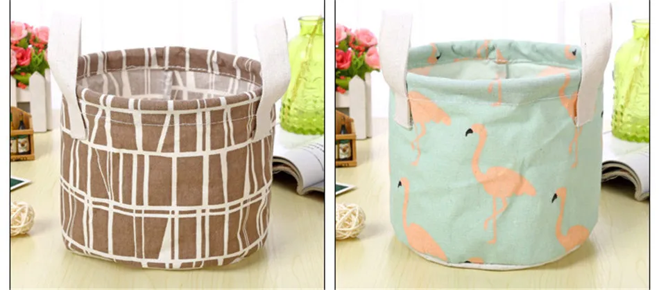 Cute Printing Cotton Linen Desktop Round Storage Organizer Sundries Box Cabinet Underwear Jewelry Cosmetic Stationery Basket (4)