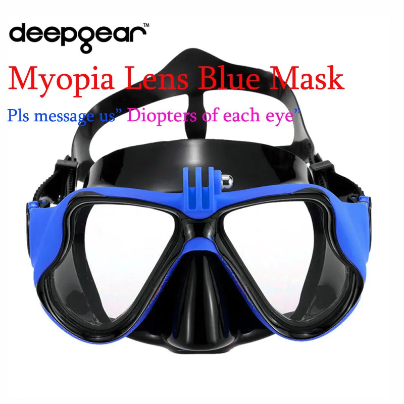 DEEPGEAR, закаленное стекло, линзы для близорукости, маска для подводного плавания для взрослых, черная силиконовая маска для дайвинга, прозрачная версия, камера для близоруких, крепление, маска для дайвинга - Цвет: Myopia Blue Mask