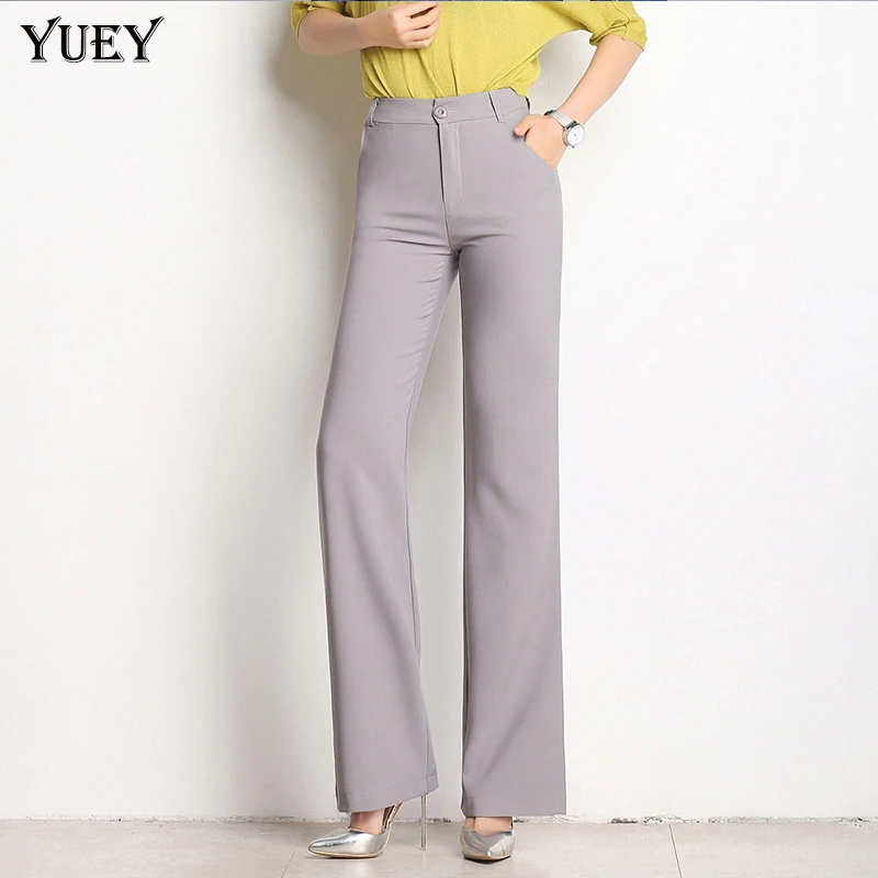 

YUNYUAN 2019 Autumn New Women Pants High Waist Elastic Flare Pants Large Size Women's Thin Casual trousers Black red gray