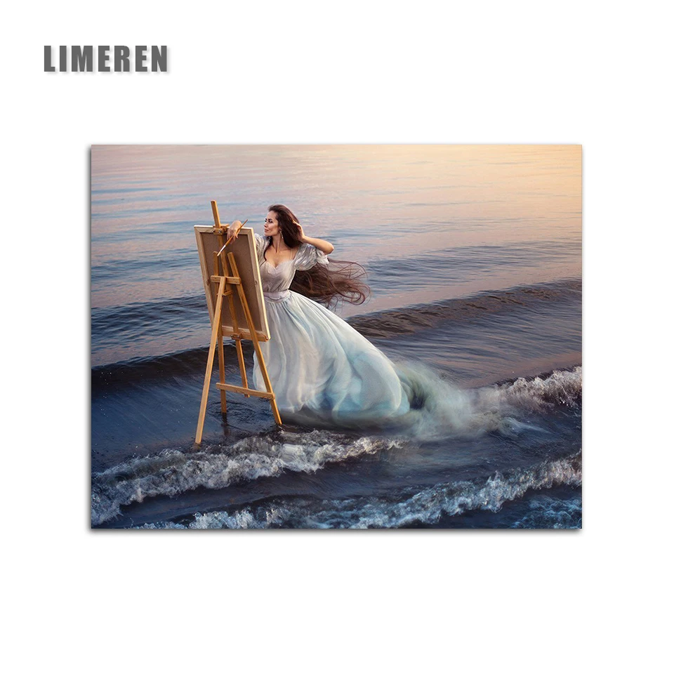 

Frameless beauty painting beach Painting By Numbers Realism Coloring By Numbers