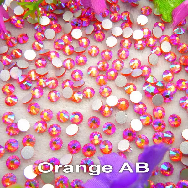 Стекло кристалл Nonhotfix AB цвета 10 размеров SS3-SS30 плоской задней круглой формы стразы клеевые бусины на аксессуары для дизайна ногтей - Цвет: A20 Orange AB