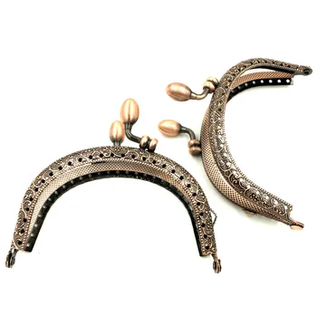 

10Pcs Copper Tone Flower Bud Head Purse Bag Clutch Arc Metal Frame Kiss Clasps Lock Handbag Handle 97x86mm