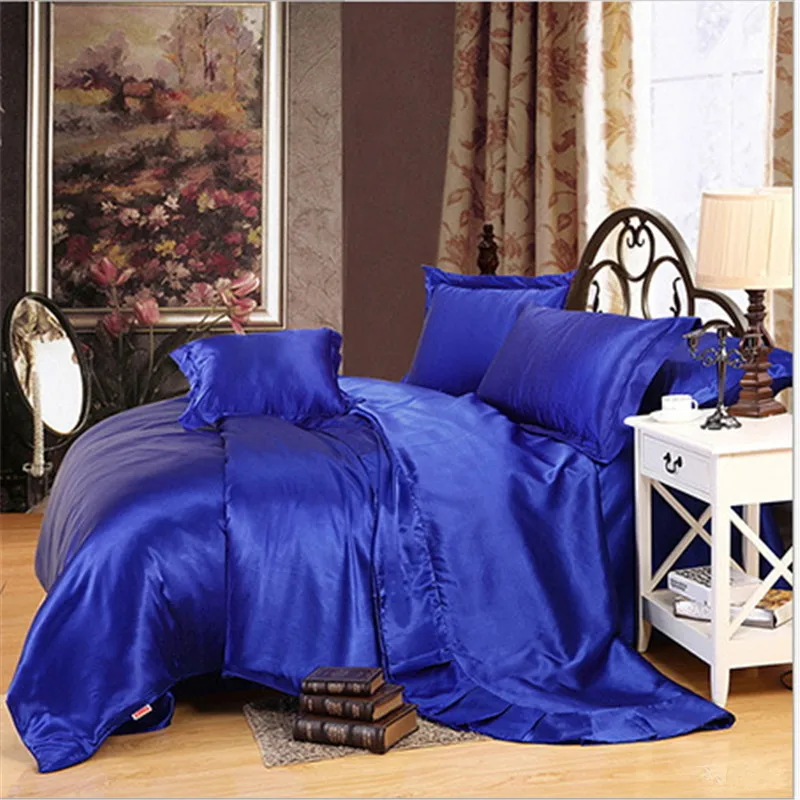 

2017Pure color silk bedding set home textile bed linen set clothing of bed bedcloth soft silky bedding twin full queen king size