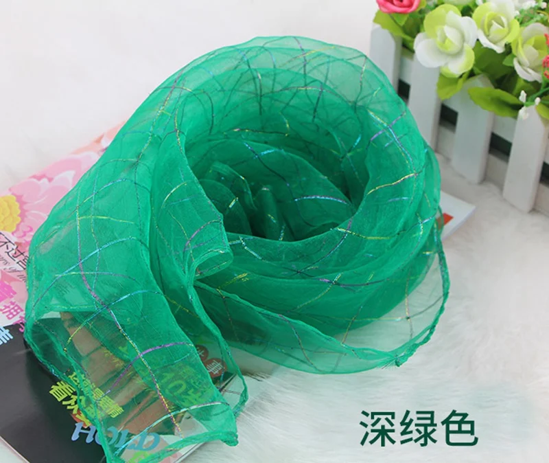 6 цветов модный шифоновый шарф квадратный головной убор женские блестящие клетчатые тонкие летние шарфы PYWJ12CN - Цвет: Армейский зеленый