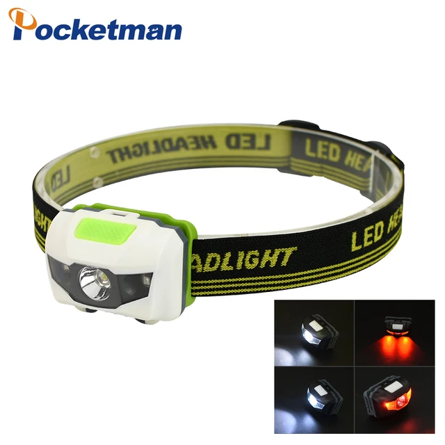 Mini Headlamp 2000 Lumens LED Waterproof AAA Headlight Red Head Lamp Light Flashlight Torch +Warning lights for 3*AAA Battery