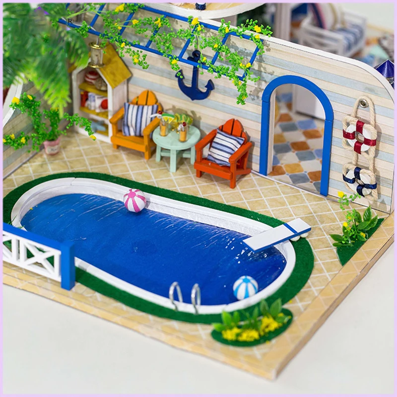 DIY Doll House Miniature Dollhouse With Furnitures Wooden Manual Assembly Model Casa Toys For Kids Clear Summer Villas X003 #E DIY Doll House Miniature Dollhouse With Furnitures Wooden Manual Assembly Model Casa Toys For Kids Clear Summer Villas X003 #E