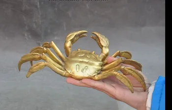 

zhmui8800626352<<+++10" Lucky China Folk Brass Fengshui Animal Wealth Crab Granchio Statue Sculpture
