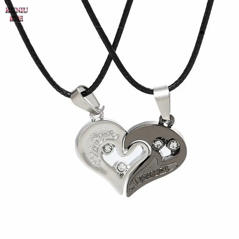KUNIU 1 Pair 2 in 1 lovers Pendant Necklace Twin Chains Heart Shape