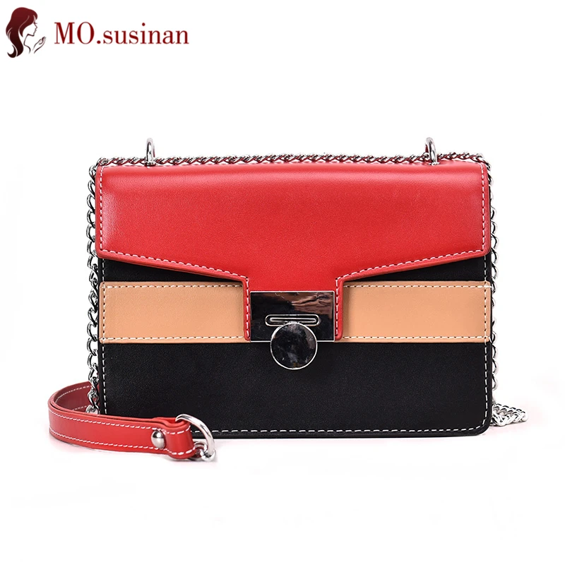 

Stitching Leather Woman Bag Chain Crossbody Bags for Women 2019 Fashion Ladies Shoulder Bags Flap Small Messenger Bag Red Bolsos