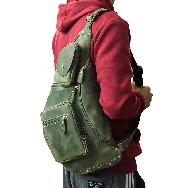 MAHEU кожаный рюкзак на одно плечо через плечо нагрудная сумка из натуральной коровьей кожи нагрудная сумка для путешествий на открытом воздухе