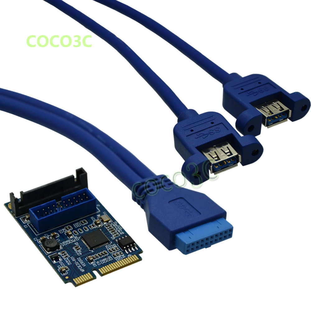  Mini PCIe a Doble Adaptador USB 30 mini-ITX placa base a 19P USB tarjeta hembra cabezal a USB3.0 ca