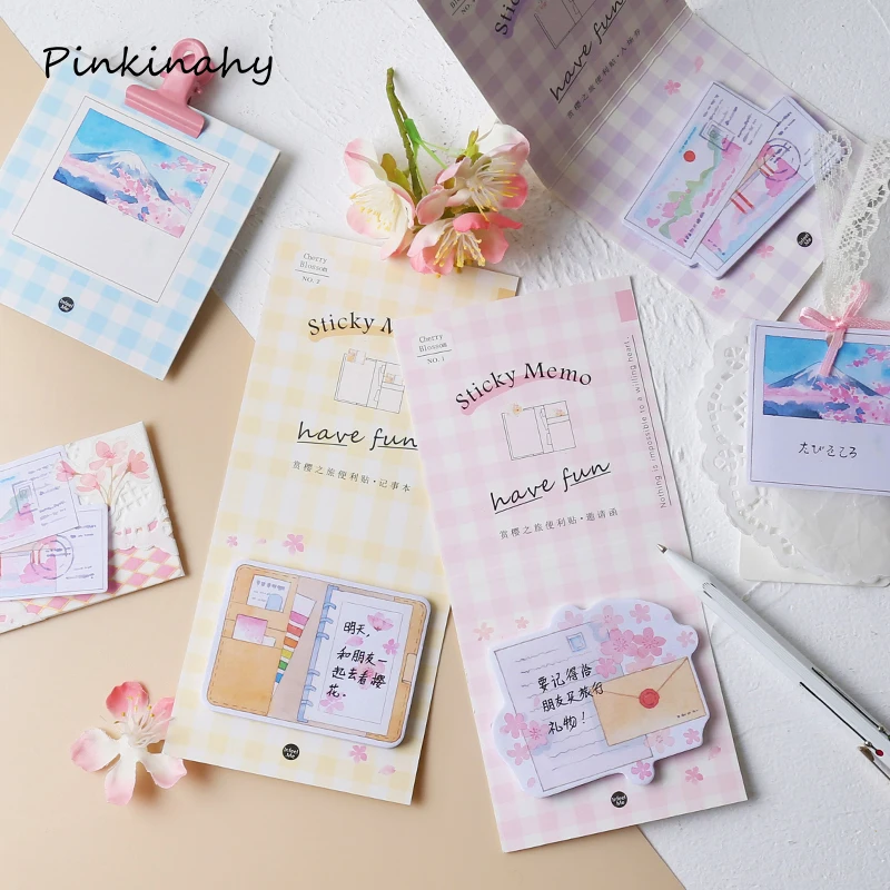 

Japanese Travel Sakura Memo Pad Sticky Notes Set Decoration Diy Diary Scrapbooking Pink Label Sticker Kawaii Stationery BQ020