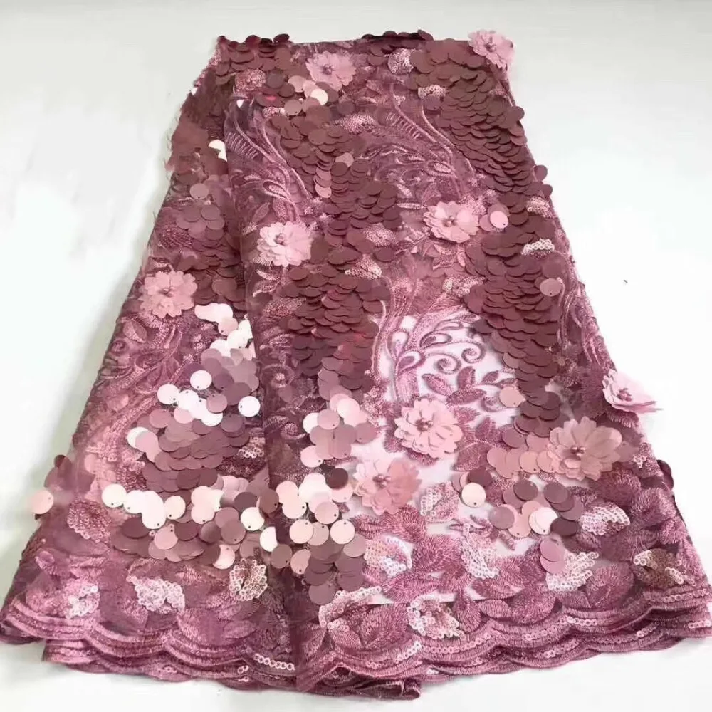 

Luxury Heavy Sequins Fabric High Quality 3D Lace Applique Embroidery African French Lace Fabric With Beads For Wedding 5Yards