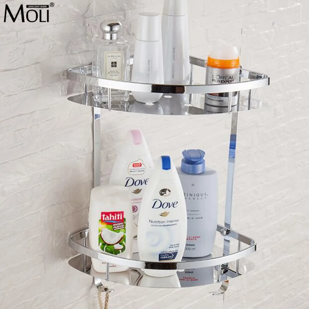Prateleiras do Banheiro de Níquel Rack de Montagem na Parede Parede de Aço Canto Escovado Banho de Aço Inoxidável Triângulo Chuveiro Caddy Acessórios 304 Ml12