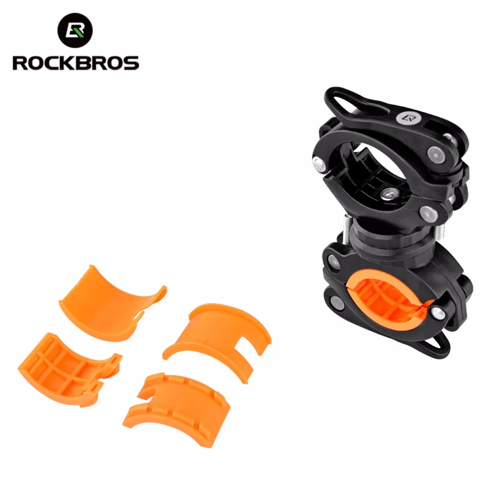 Excellent ROCKBROS Cycling Bike Rotating Light Double Holder LED Front Flashlight Lamp Pump Handlebar Holder Bicycle Accessories, 4 Colors 2
