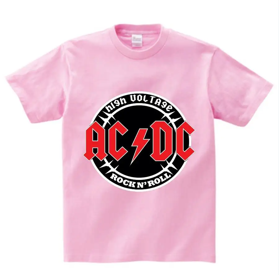 ACDC, Детская футболка детская ACDC футболка в стиле рок, Повседневная футболка с короткими рукавами для мальчиков и девочек, детские топы унисекс, одежда для малышей YUDIE - Цвет: pink  childreT-shirt