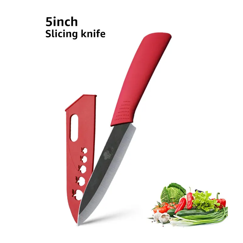 Керамический нож 3, 4, 5, 6 дюймов, кухонный нож шеф-повара для нарезки овощей, циркониевое черное лезвие, красочная ручка, инструменты для приготовления пищи - Цвет: Red 5 inch