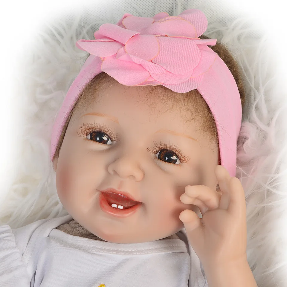 22 ''55 см мягкая силиконовая кукла Reborn Baby Doll с розовым свечным платьем настоящая улыбка Bonecas Кукла Reborn День рождения Рождественский подарок