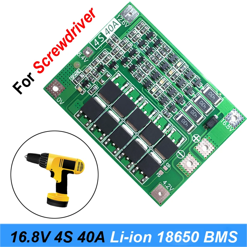 

4S 40A Li-ion Lithium Battery 18650 Charger PCB BMS Protection Board with Balance For Screwdriver 14.8V 16.8V Lipo Cell Module