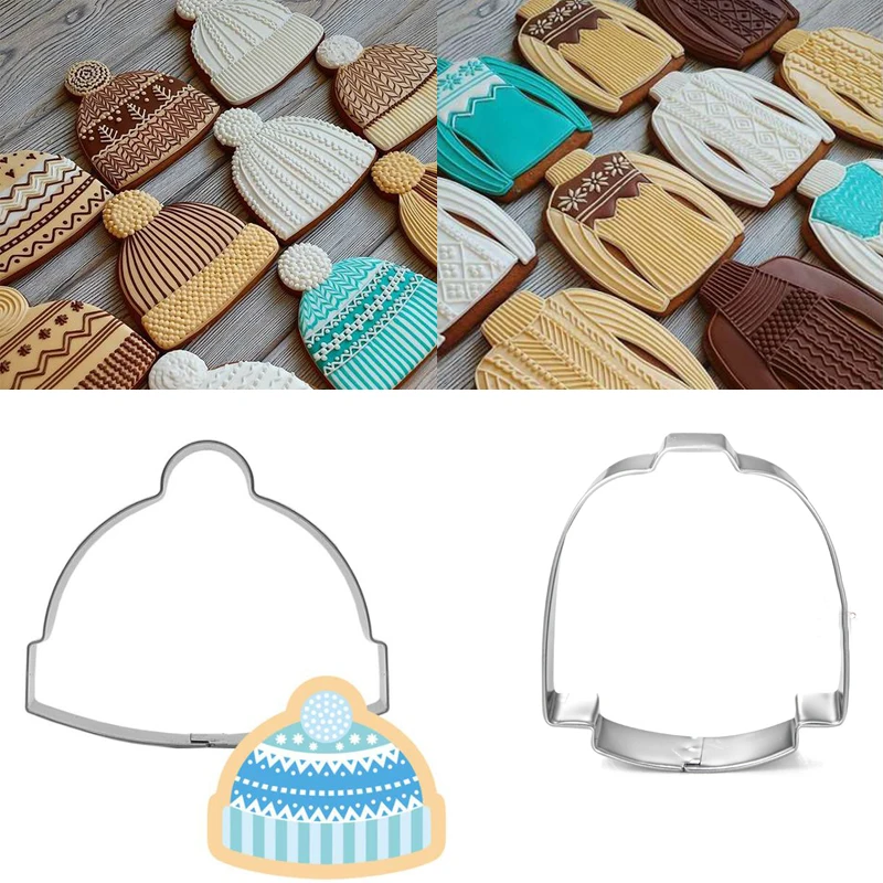 

1pcs patisserie reposteria Knitted Hat Sweater Mold Metal Cookie Cutter Fondant Cake Decor Cupcake Pastry Biscuit Mould Bakeware